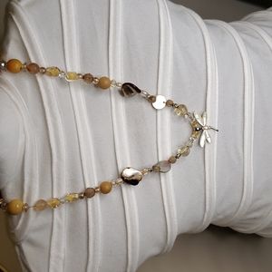 Vintage sea shell dragonfly pendent with rainbow crystals and beaded necklaces